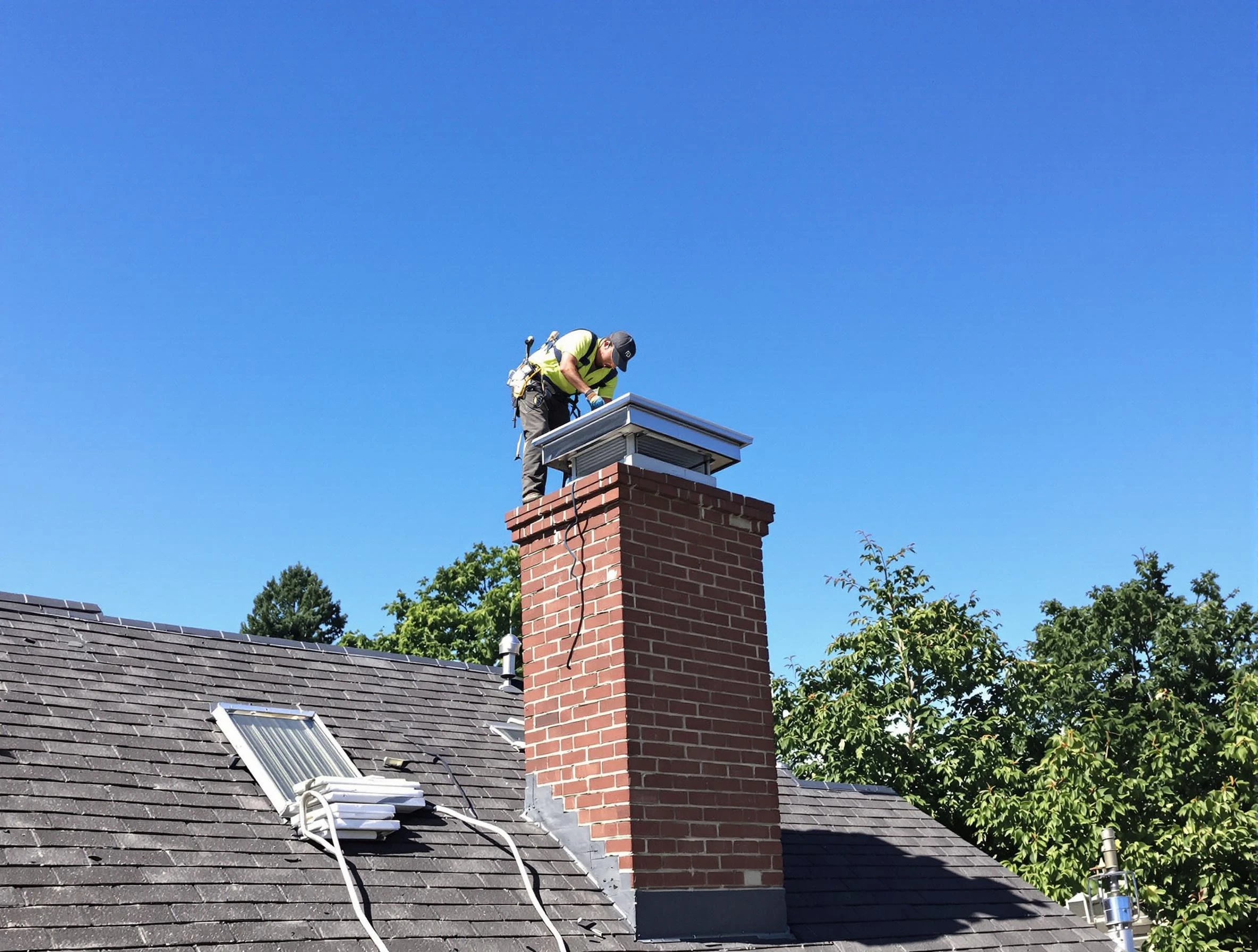 McCalla Chimney Sweep technician measuring a chimney cap in McCalla, AL
