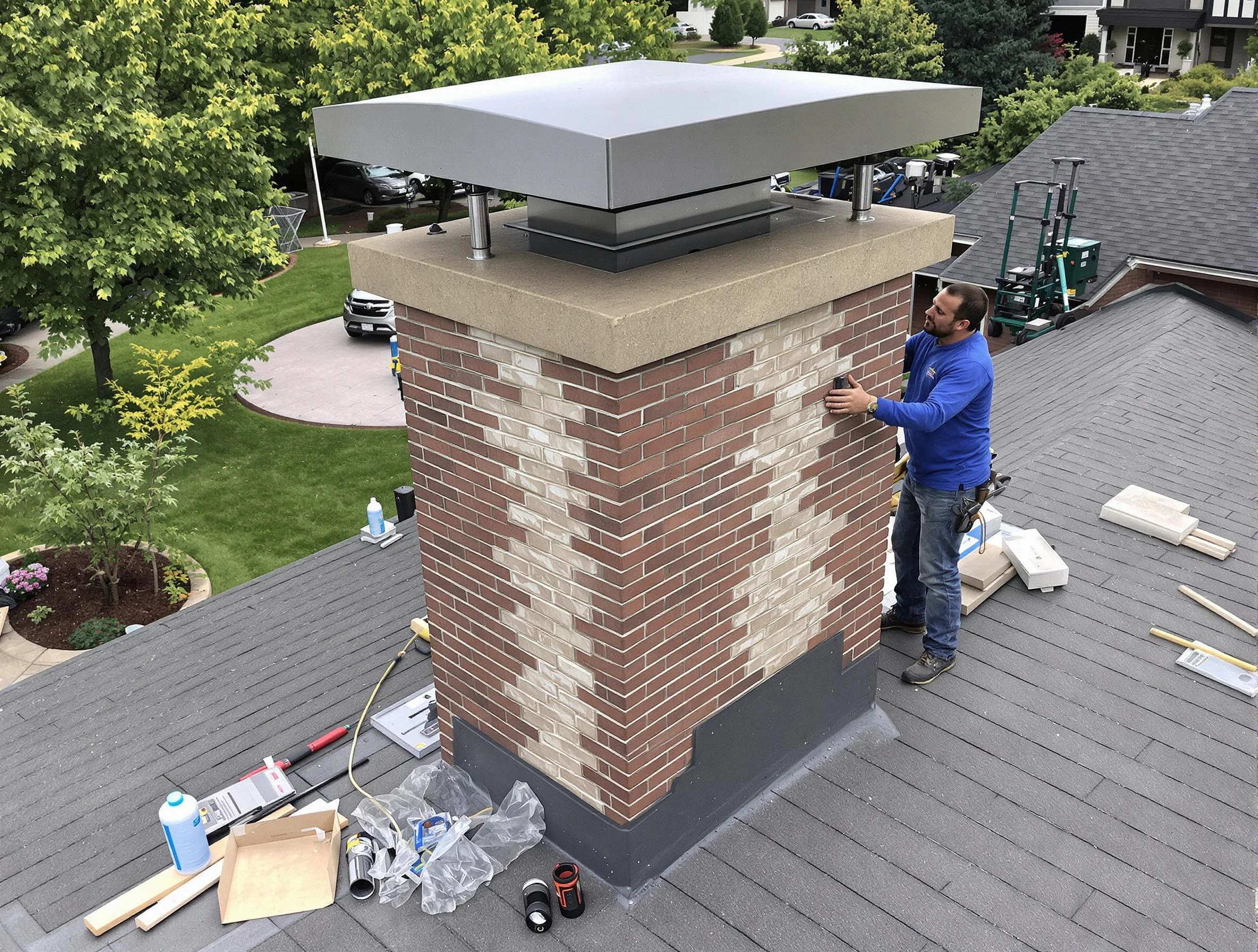 McCalla Chimney Sweep team working on a custom chimney remodel in McCalla, AL